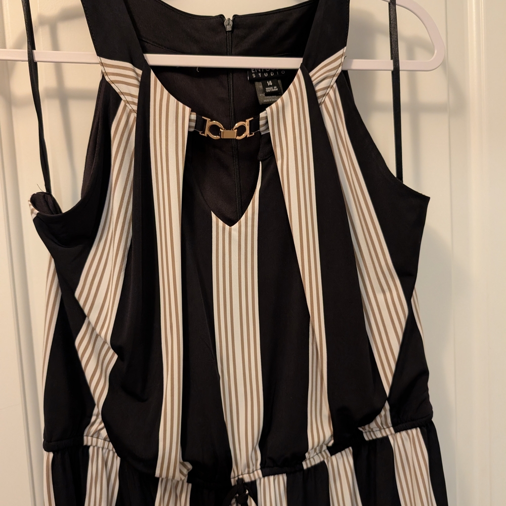 Enfocus Studio Black and White Striped Jumpsuit with Belt - Picture 2 of 5